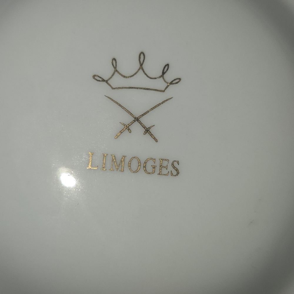 Limoges Blue and Cream Heart Ceramic Oyster Plate with Gold Trim - Picture 2 of 7
